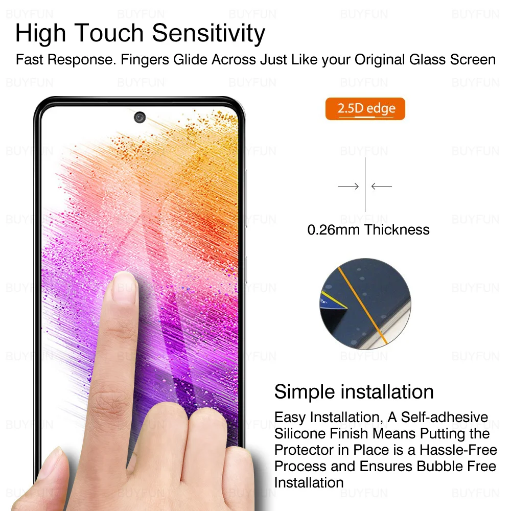 2PCS เต็ม Cover กระจกนิรภัยสำหรับ Samsung Galaxy A73 5G 6.7 "Screen Protector สำหรับ Samsung A73 A 73 73A ป้องกันฟิล์ม