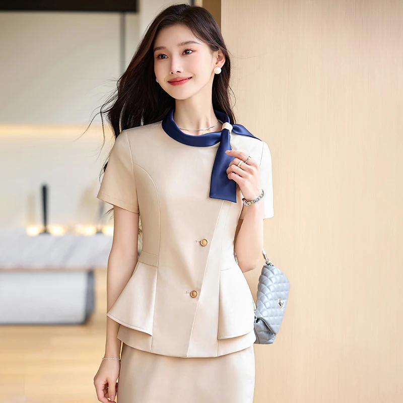 NAVIU Summer Short Sleeve Formal Professional Business Suits 2 Piece Set With Pants And Tops For Women Office Work Wear Blazers