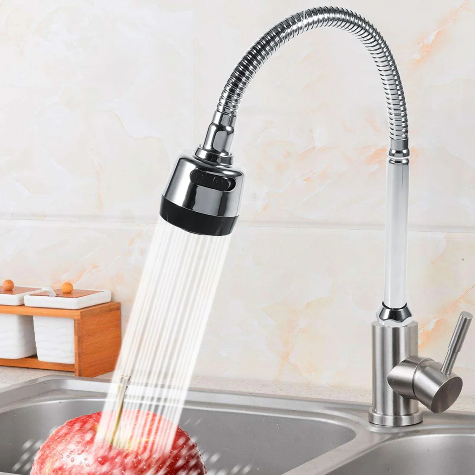 

304 Stainless Steel Swivel Spout Kitchen Sink Faucet Pipe Fittings Single Handle Connection