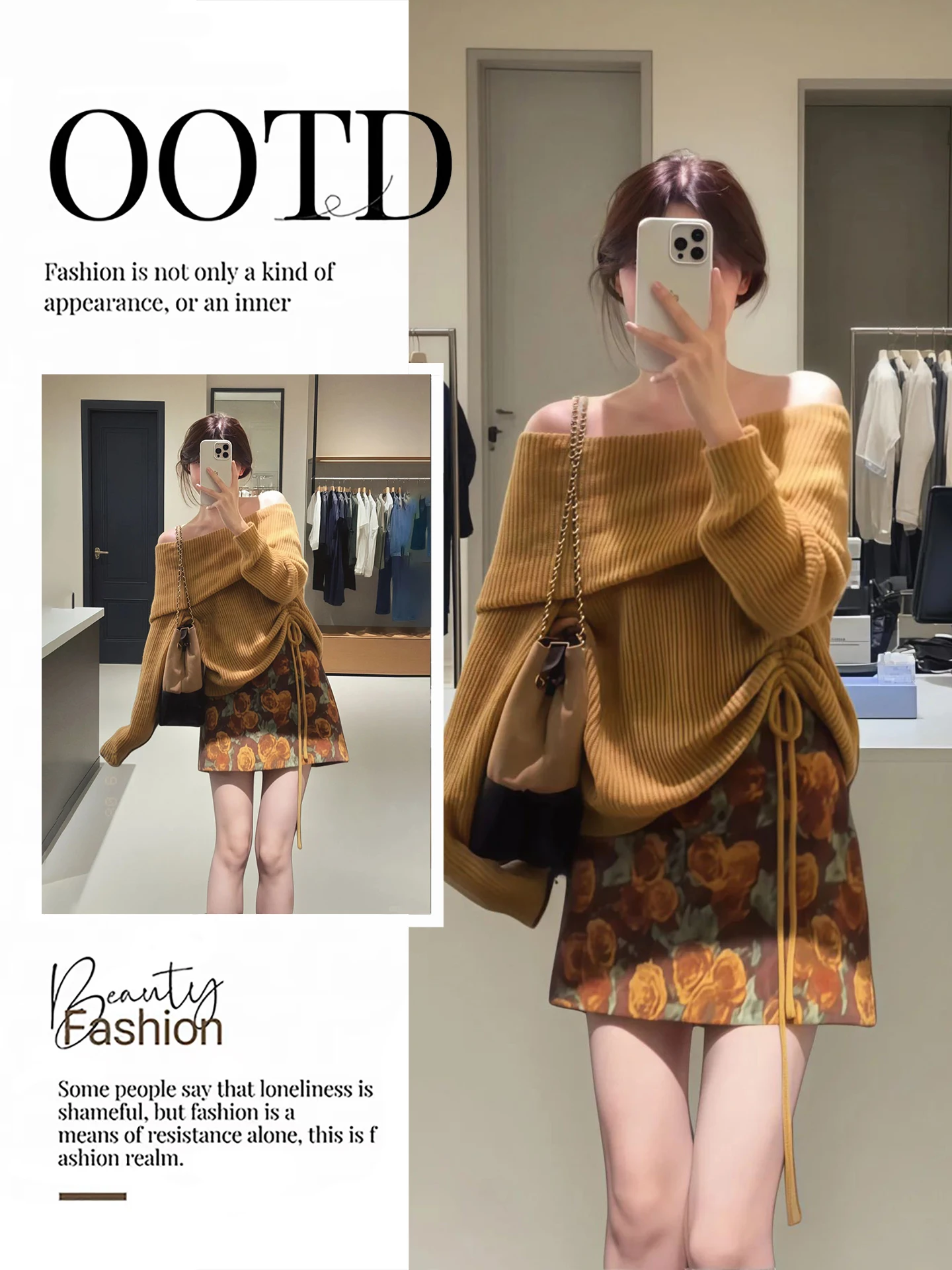 

Вязаная юбка с цветочным принтом, комплект с завязками на плечах, высокая талия, средняя осенняя мода, женский ансамбль, теплый, сбалансированный, универсальный крой