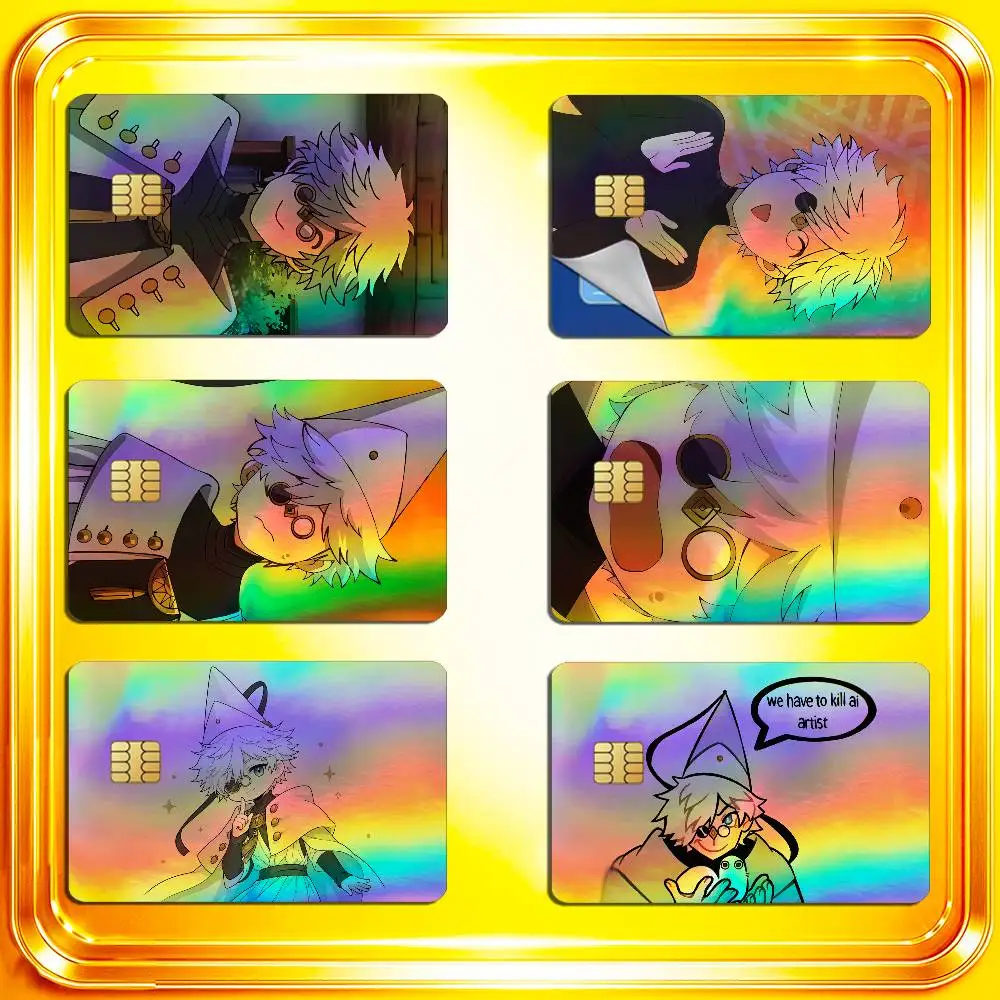 For Witch Hat Atelier Qifrey Credit Bank Sticker ID Access Card Cover Skin Rainbow Color Laser Stickers Film