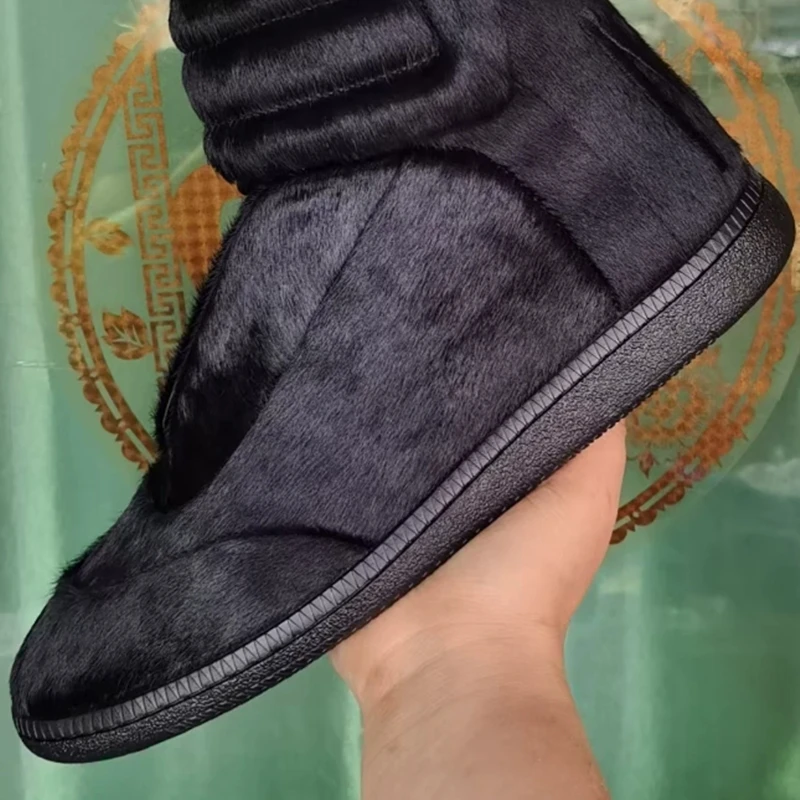 

Черные высокие кеды из натурального ворса с круглым носком на шнуровке для повседневной носки на улице, размер 47