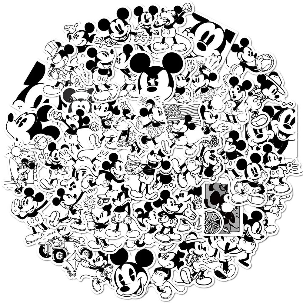 10/30/50pcs Black White Disney Mickey Mouse Graffiti Stickers Water Bottle Notebook Laptop Waterproof Sticker Kids Classics Toys