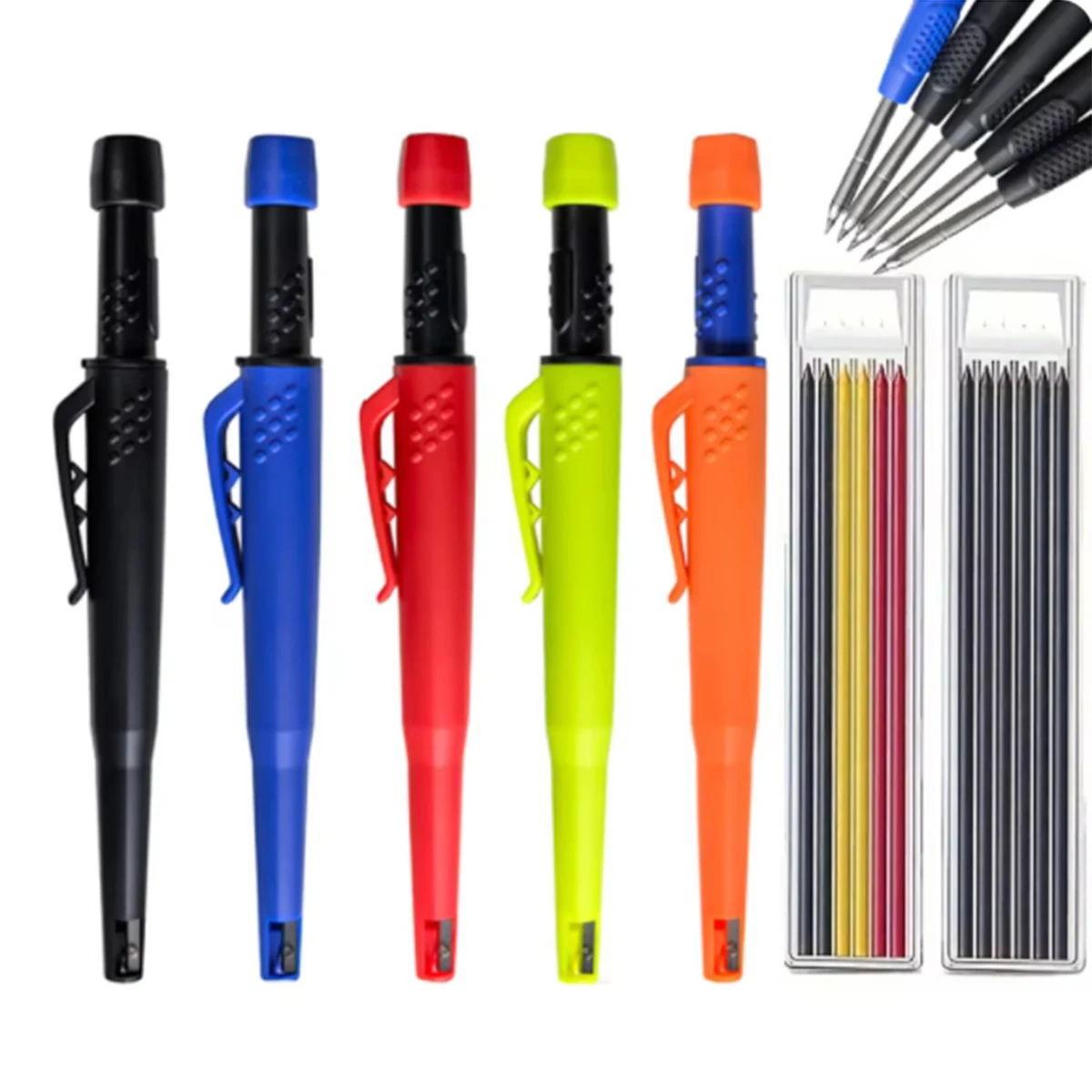 

Solid Carpenter Mechanical Pencil & Refill For Woodworking Construction One-piece design Pen Cap With Sharpener Stationery