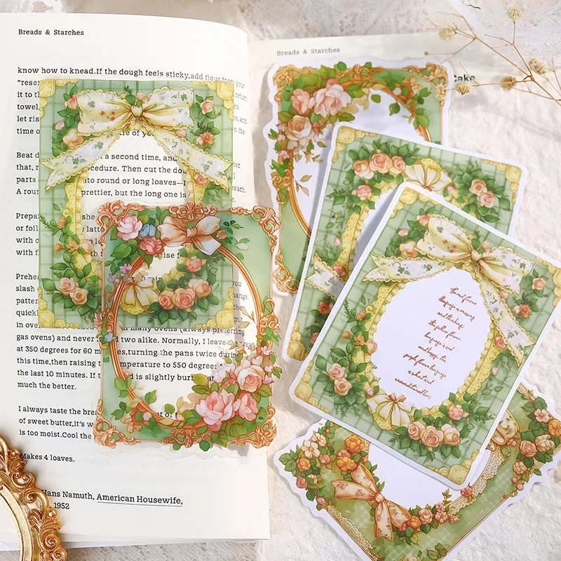10 Stück Material-Aufkleber, Romantik-Aufkleber, Paket-Aufkleber, Spitzen-Dual-Aufkleber, große Größe, Schreibwaren, Scrapbooking, Schnittgröße 141*83mm