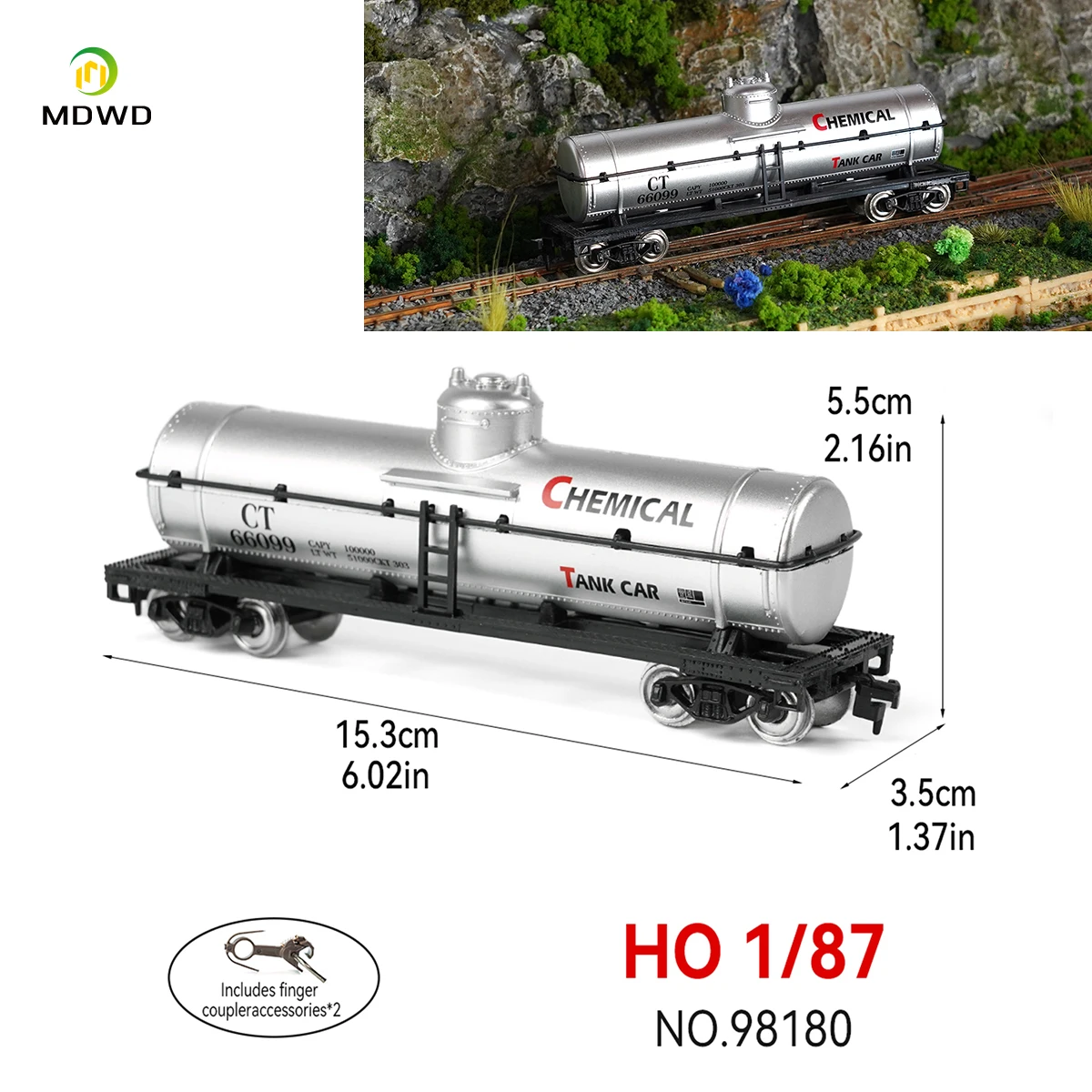 Kereta Tangki Cetak Skala HO 1:87 Gerbong Tangki Minyak dengan Roda Logam untuk Model Kereta Api C8768