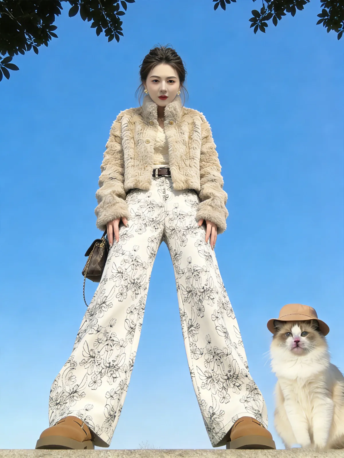 

Элегантные женские джинсы с цветочным принтом, широкие, свободные, прямые, в пол, повседневные, с высокой талией и карманами