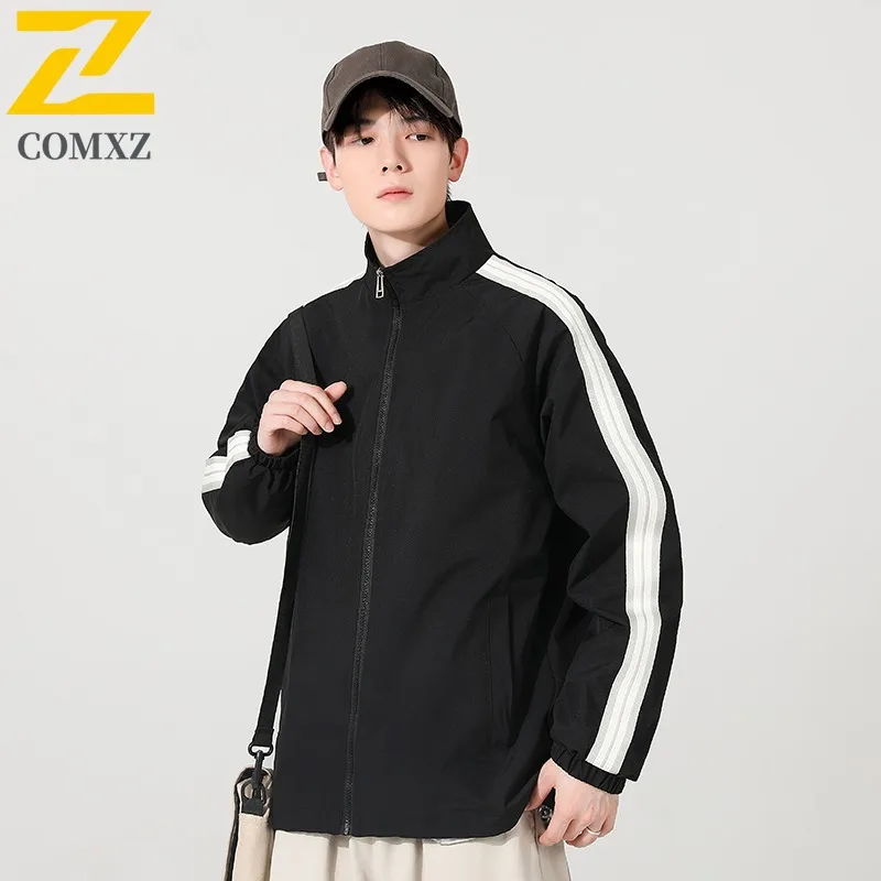 

Men American Streetwear Windbreaker Stripe Design Long Sleeve Jacket Waterproof Windproof Oversized High Fashion Spring Coat