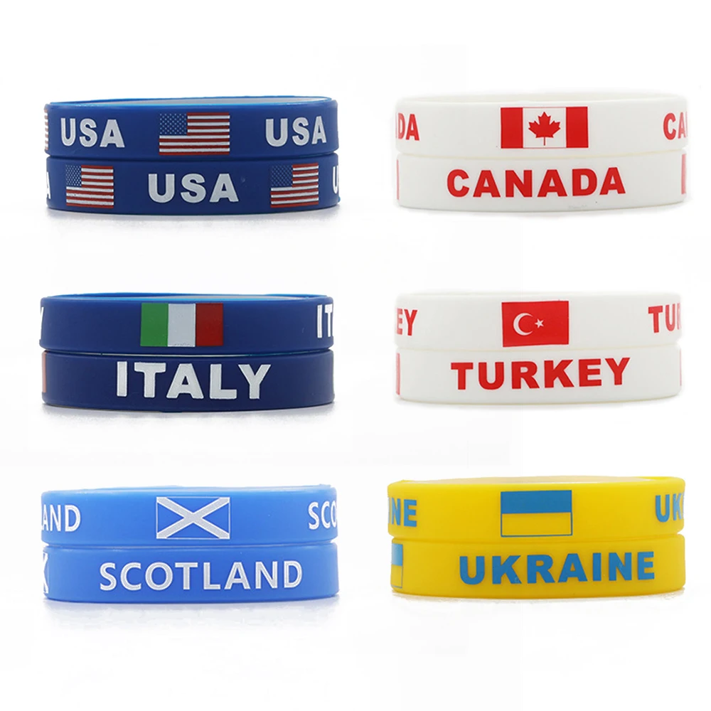 Men Women Country Flag Print Silicone Bracelets USA Ukraine Italy Turkey Sports Friendship Wristband Rubber Wrist Band Bangle