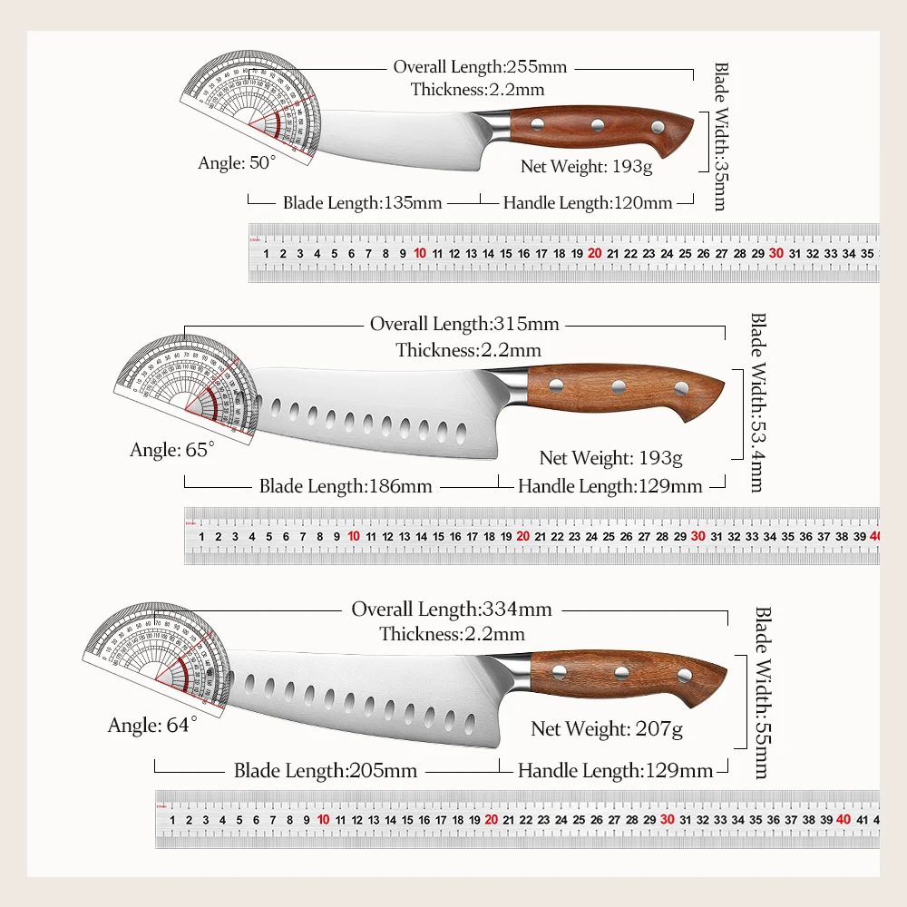 HEZHEN 8PC Kitchen Knife Set Original German Din 1.4116 Steel Kitchen Knives Cooking Tools Redwood Handle Knife Sharpening Set