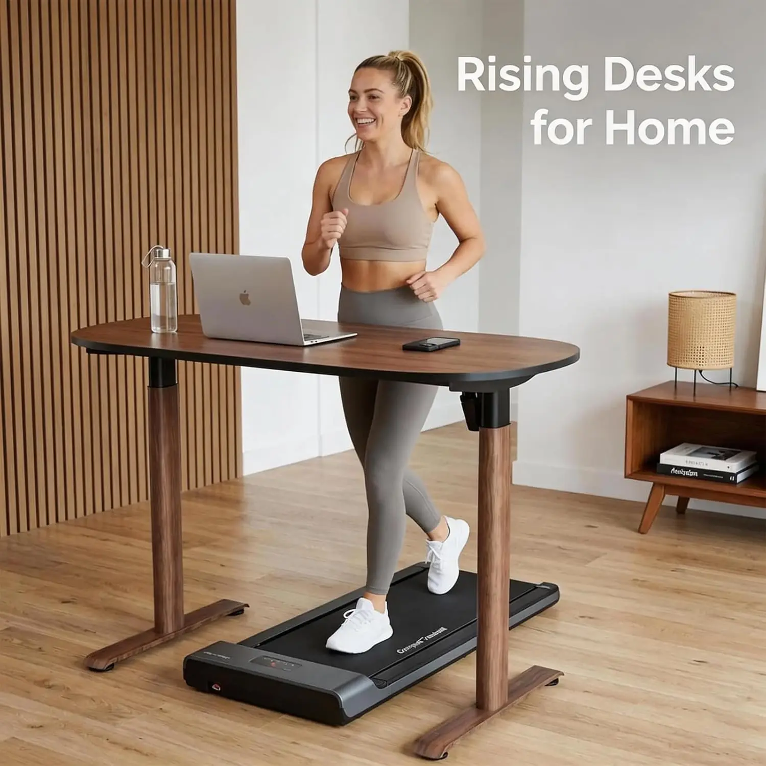 Desks, Staff Desks,Dropshiping 48x24 Inch Oval Leg Electric Height Adjustable Desk, Standing Desk For Home Office, Walnut