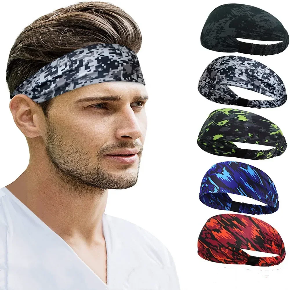 Unisex Men Women Sports Sweatband Headband Printing Breathable Gym Running Tennis Headwrap High Elastic Outdoor Sports Headwear