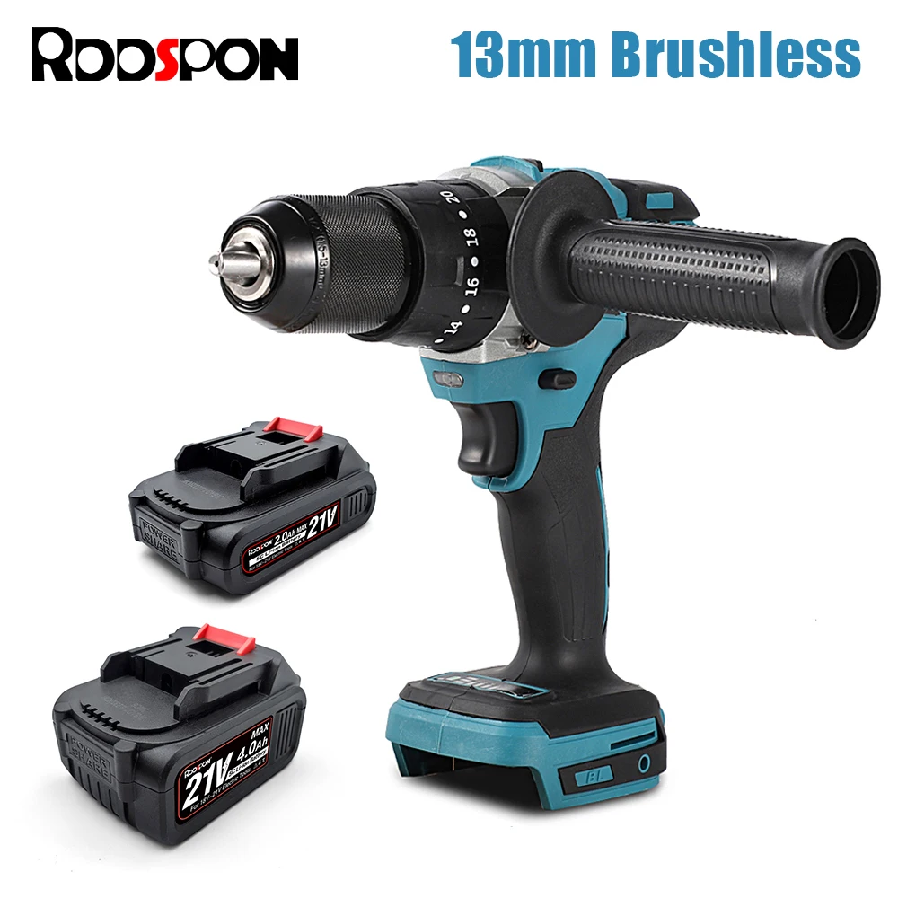 13mm Brushless Electric Drill  2 Speed Hammer Cordless Screwdriver 20+3 Torque Impact Drill Tools for Makita 18V Battery