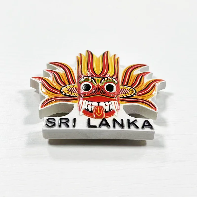 قناع سريلانكي الهندي القديم مغناطيس الثلاجة المغناطيسي تذكارية للسفر ثقافي ومبتكرة للمنزل ثلاثي الأبعاد عنصر ديكور #2