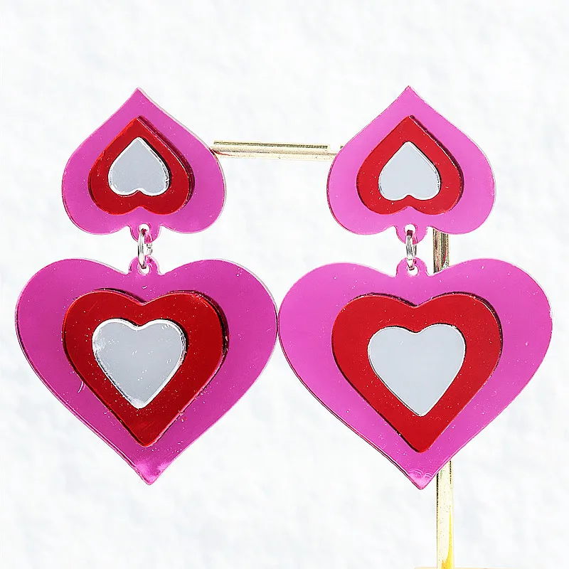 Korean Fashion Big Acrylic Heart Drop Earrings for Women Girls Statement Geometric Love Dangle Earring Jewelry Party Gifts