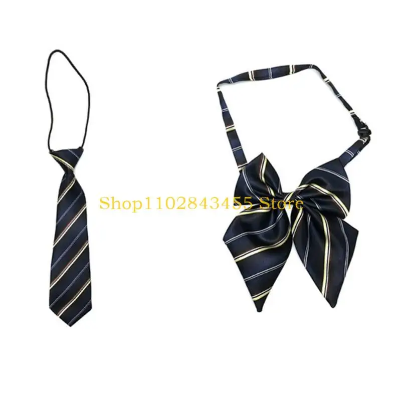 49MC Kid Striped Tie for School Graduation Boy Neckties Bow Tie for Kid Pre-tied Ties For Boy Pre-tied Neckties Uniform Tie