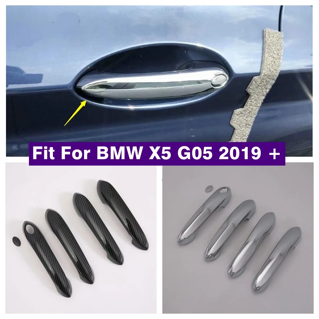 

ABS Chrome Carbon Door Handle Pull Doorknob Handle Grip Decoration Cap Cover Trim Fit For BMW X5 G05 2019 - 2022 Car Accessories