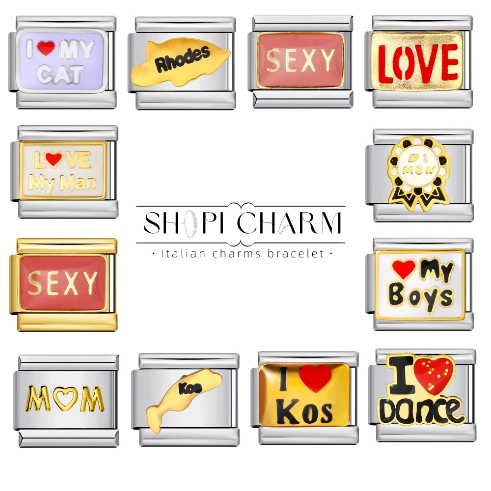 Fashion Personalization Word Love Dance Boy Cat Italian Charm Bracelet Stainless Steel DIY Making Jewelry Wholesale DropShipping