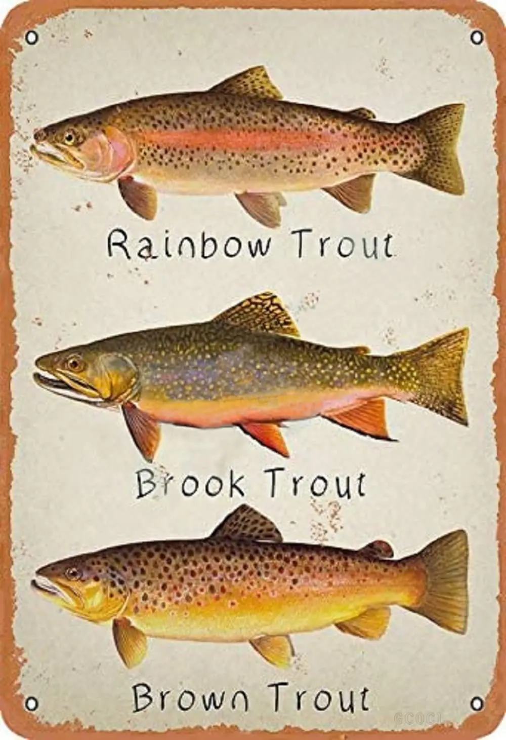 GCOCL Trout Brook Trout Brown Trout Retro Metal Decor Wall Plaque Vintage Tin Sign for House Cafe Club Home Or Bar sign