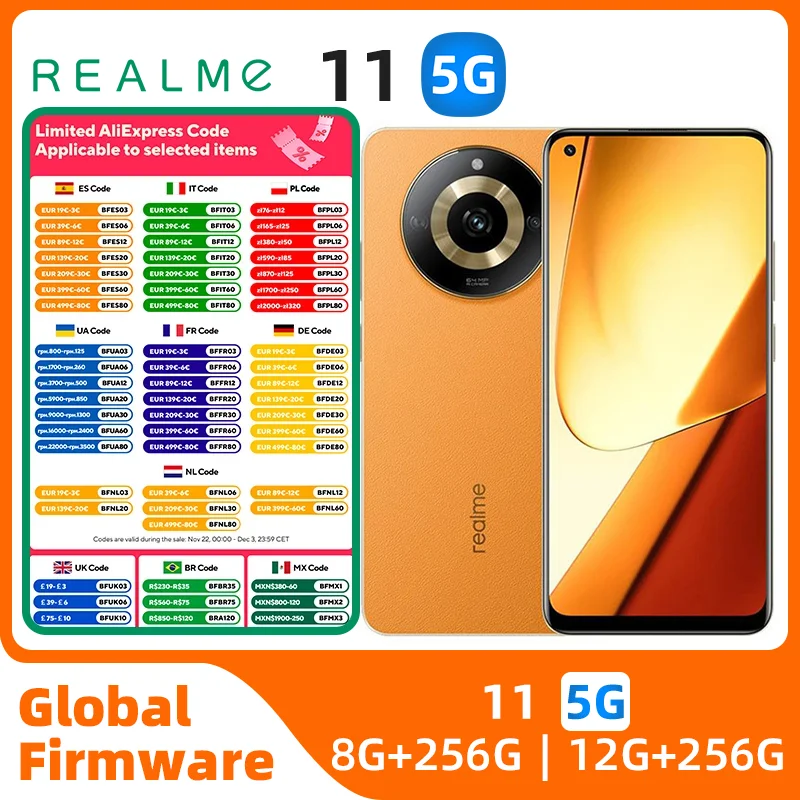 Realme-11 هاتف محمول 5G ، 8GB ، 256GB ، الأبعاد 6100 + 5G المعالج ، كاميرا 108MP ، 67W Supervooc تهمة ، 6.7 في ، 120Hz العرض ، 5000mAh ، الهاتف المستخدم