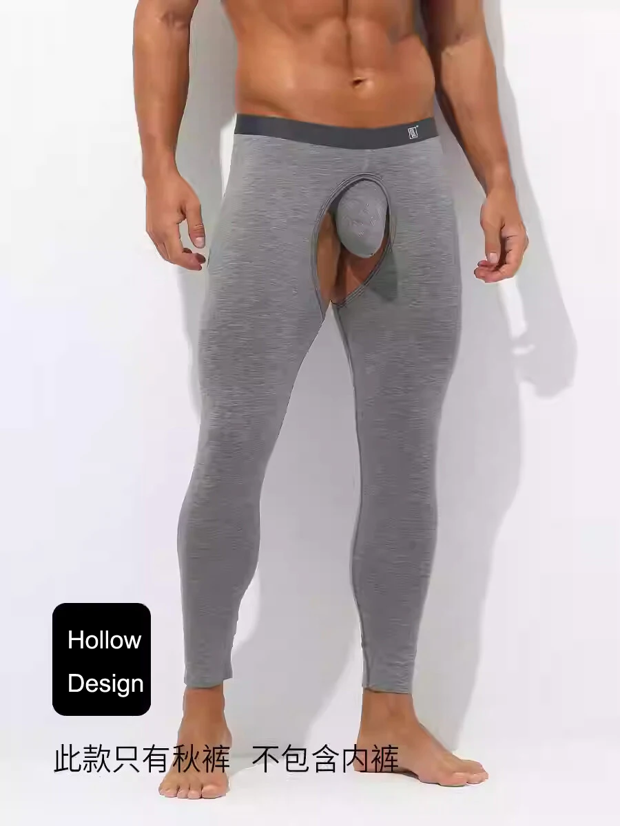 Men's Open Crotch Pants Warm Pants Male Thin Leggings Comfortable Modal Winter Autumn Pants Tight Fitting Underwear