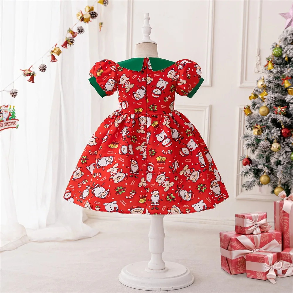 Active Girls Red Big Bow Fluffy Christmas Party Dress Kids Santa Claus Princess Gown Girl Christmas Carnival Costume Festival