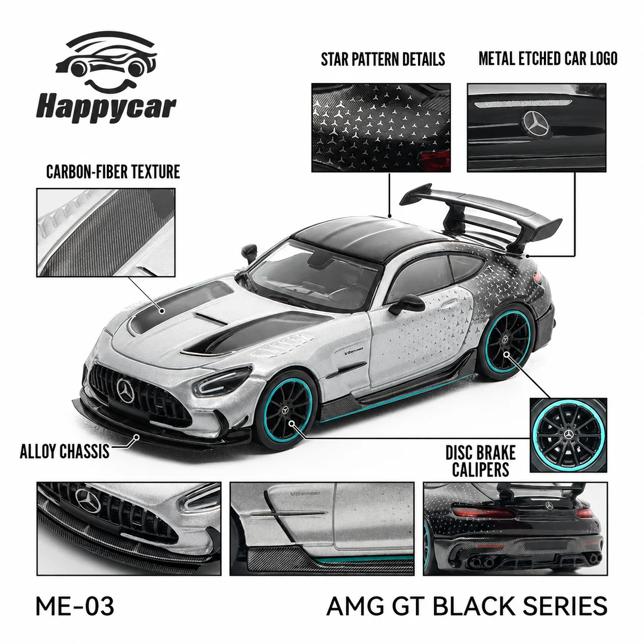 Happycar 1/64 Mercedes-Benz AMG GT F1 Safety Car Super Sport Racing Miniature Model Toy Car Free Wheels Diecast Collection Gift
