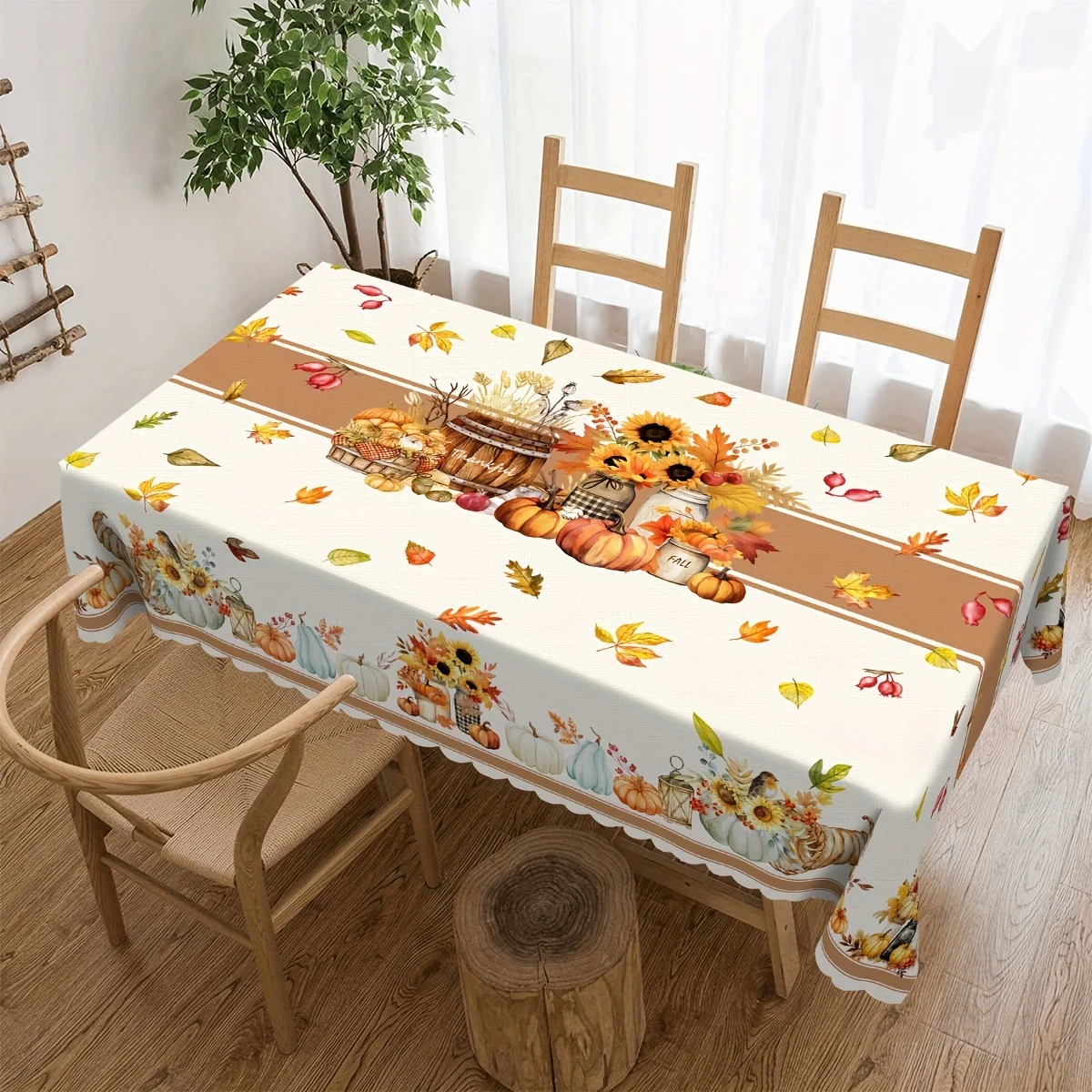 One rectangular circular tablecloth, Thanksgiving tablecloth, pumpkin maple leaf vase decoration tableclothzyc,kdj