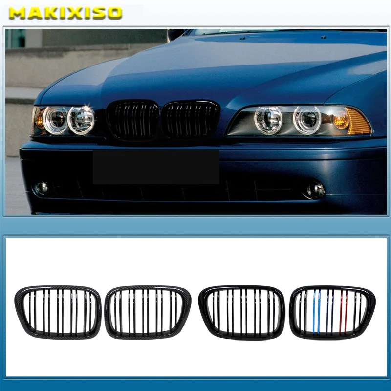 Glänzend Schwarzer Frontgrill für BMW 5er E39 M5 525 528 1995-2004 Doppellinien-Kühlergrill Auto-Zubehör Ersatzteil