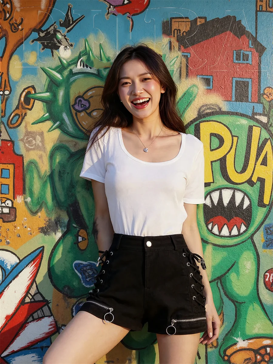 Pantaloncini Donna Vita alta Gonna corta Increspato Estetica Kawaii Cottagecore A-Line Girlish Fairycore Dolce Estate Preppy Chic Trend