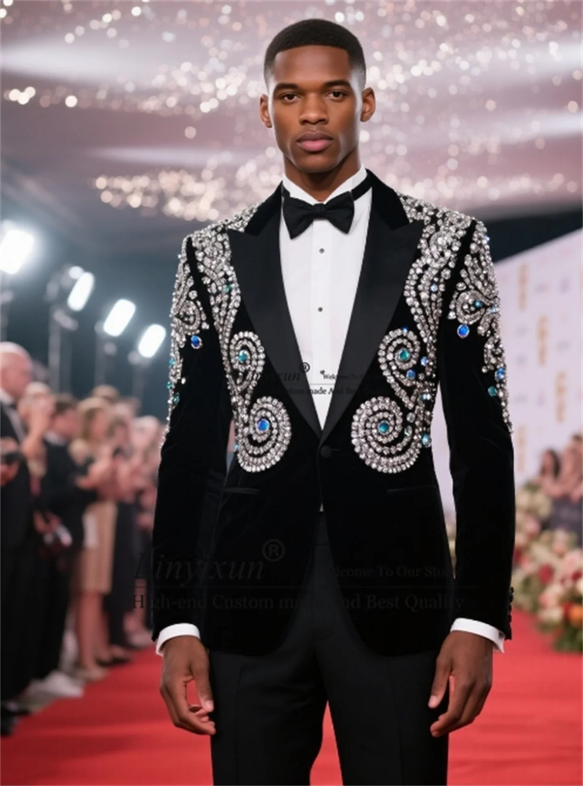 

Elegant Velvet Diamond Wedding Suit For Men Customized Groom Tuxedos Slim Fit Male Prom Blazers 2 Piece Sets trajes para hombre