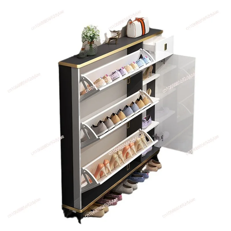 Ultra-thin Luxury Shoe Rack with Folding Shoe Changing Stool Home Furniture Storage Entrance Hallway Shoe Cabinets