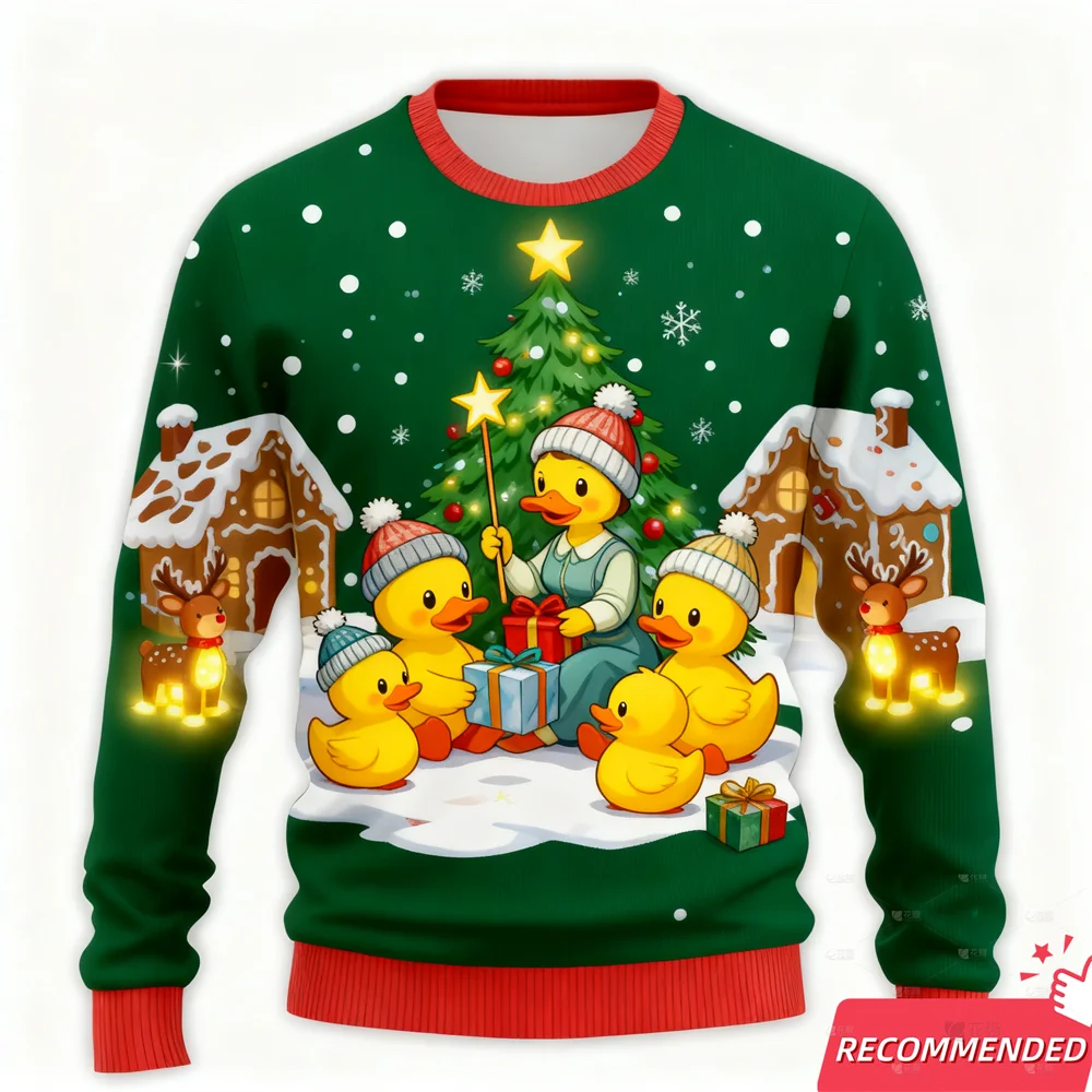 سانتا القبيح عيد الميلاد البلوزات بطة صفراء و ثلج مضحك ثلاثية الأبعاد مطبوعة رجالي سترة عيد الميلاد عطلة طاقم الرقبة البلوفرات بلوزات