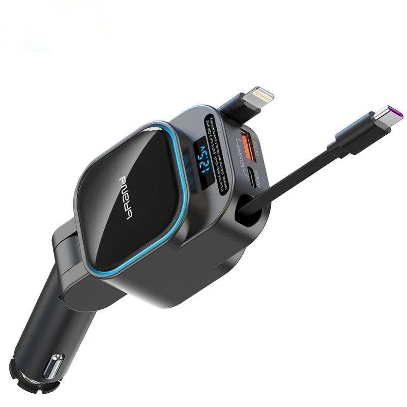 

SC07 FM Transmitter Bluetooth 5.3 Car MP3 Player 96W Fast Car Charger with 2 Retractable Cables for Phone Huawei Xiaomi Charge