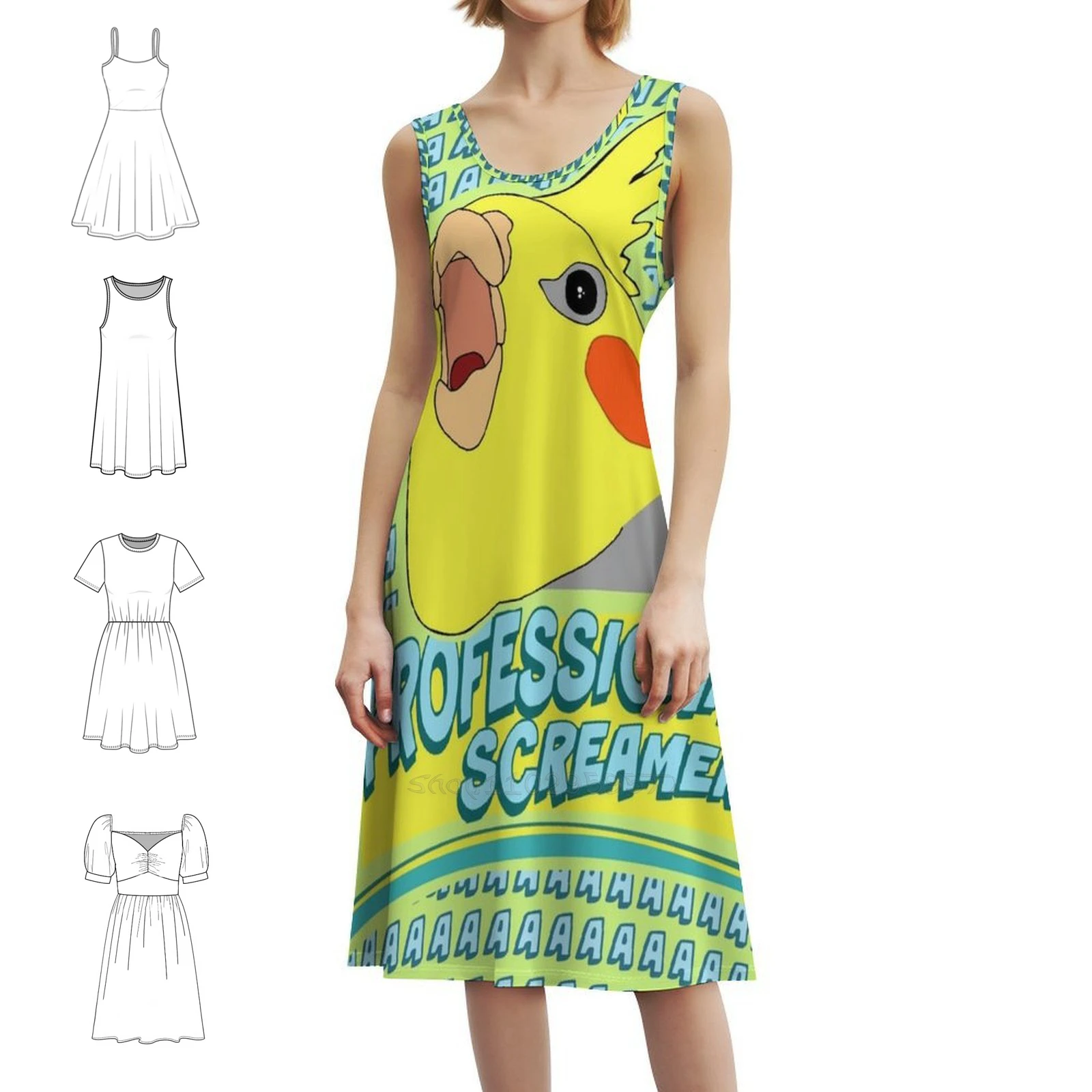 المهنية الصراخ-كوكاتيل الكورية نمط فستان كاجوال للنساء بسيط اليومية مكتب سيدة فساتين خربش بيرد الطيور الببغاء #1