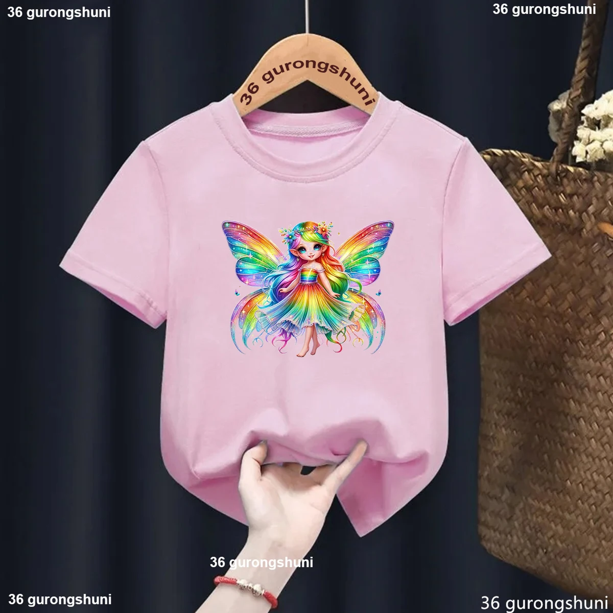 2025 Newly Arrive Butterfly Ballet Dance Printing Cute Girls T Shirt Summer Fashion O-Neck Kids Short Sleeve Pink Tops Wholesale