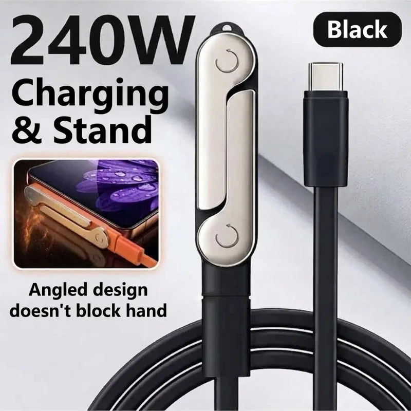 240W 2-in-1 USB C To Type C Fast Charging Foldable Stand Adapter Detachable Cable Type C Desktop Stand Charging Cable Data