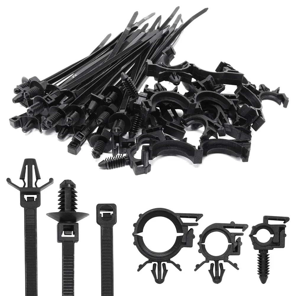 

30pcs Push Mount Cable Zip Tie+15pcs Car Wire Routing Clips Universal Plastic Kit To Secure Most Cables And Items Strong Locking