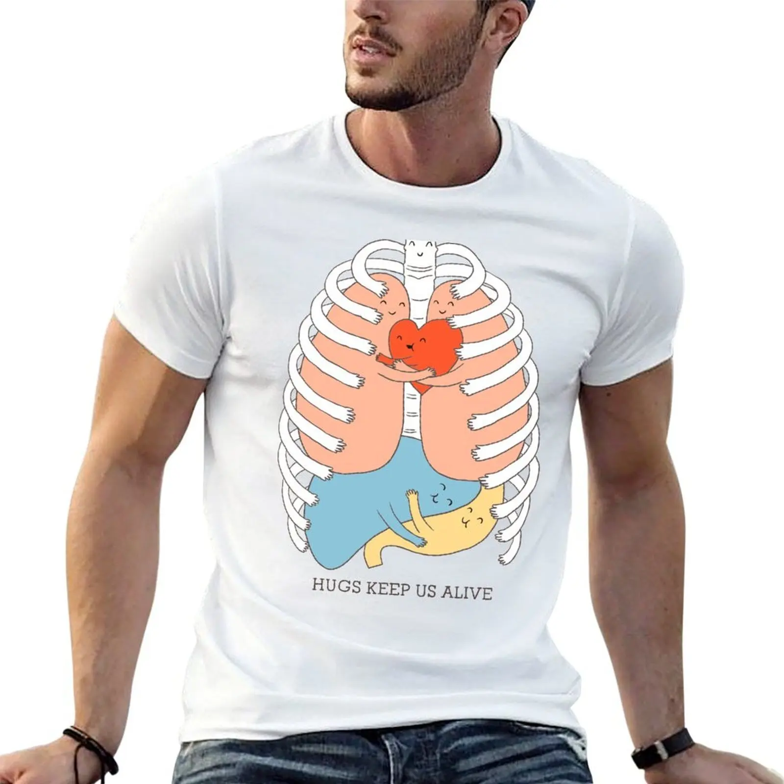 T-shirt Hugs Keep Us Alive, streetwear décontracté, à manches courtes