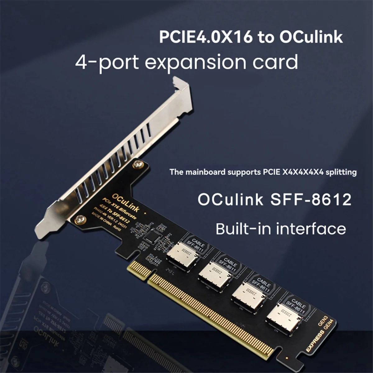 A03R PCI-E X16 Split 4 Ports Oculink Expansion Card SFF8611&8612 NVME PCIe Solid State Drive Adapter for Mainboard Expansion