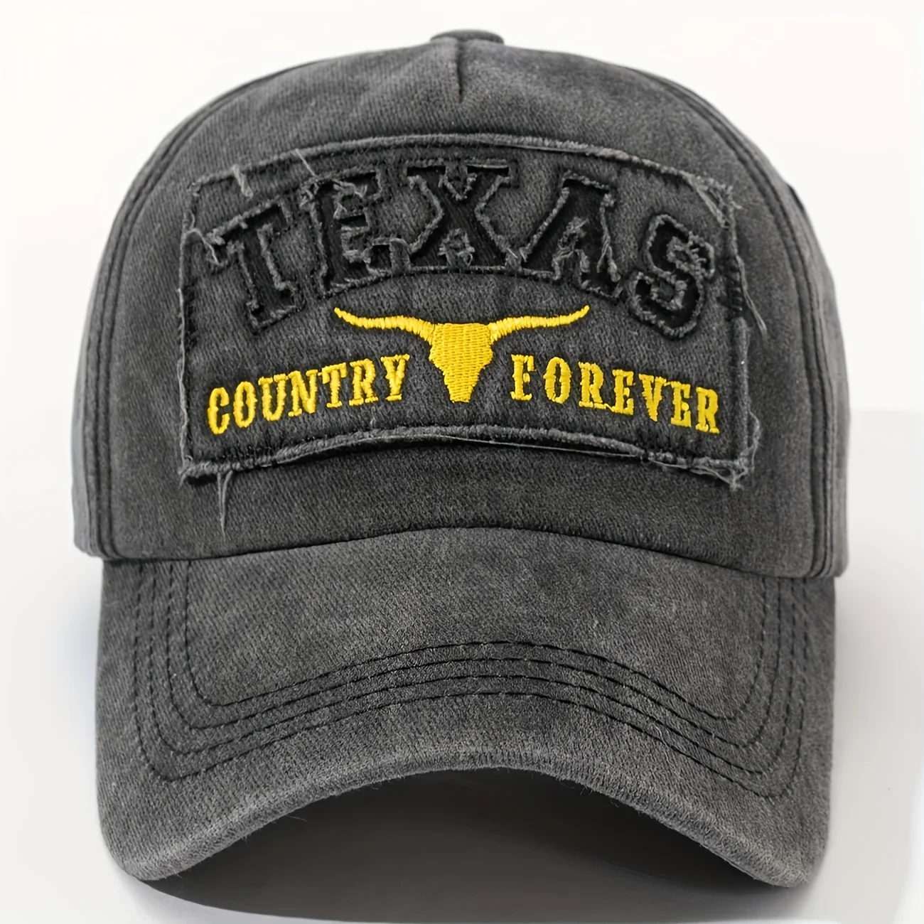 Texas Hollow 3D Patch Washed Baseball Cap Flared Flat Embroidery Two Tone Rock Style Gift For Husband Colleague Friend