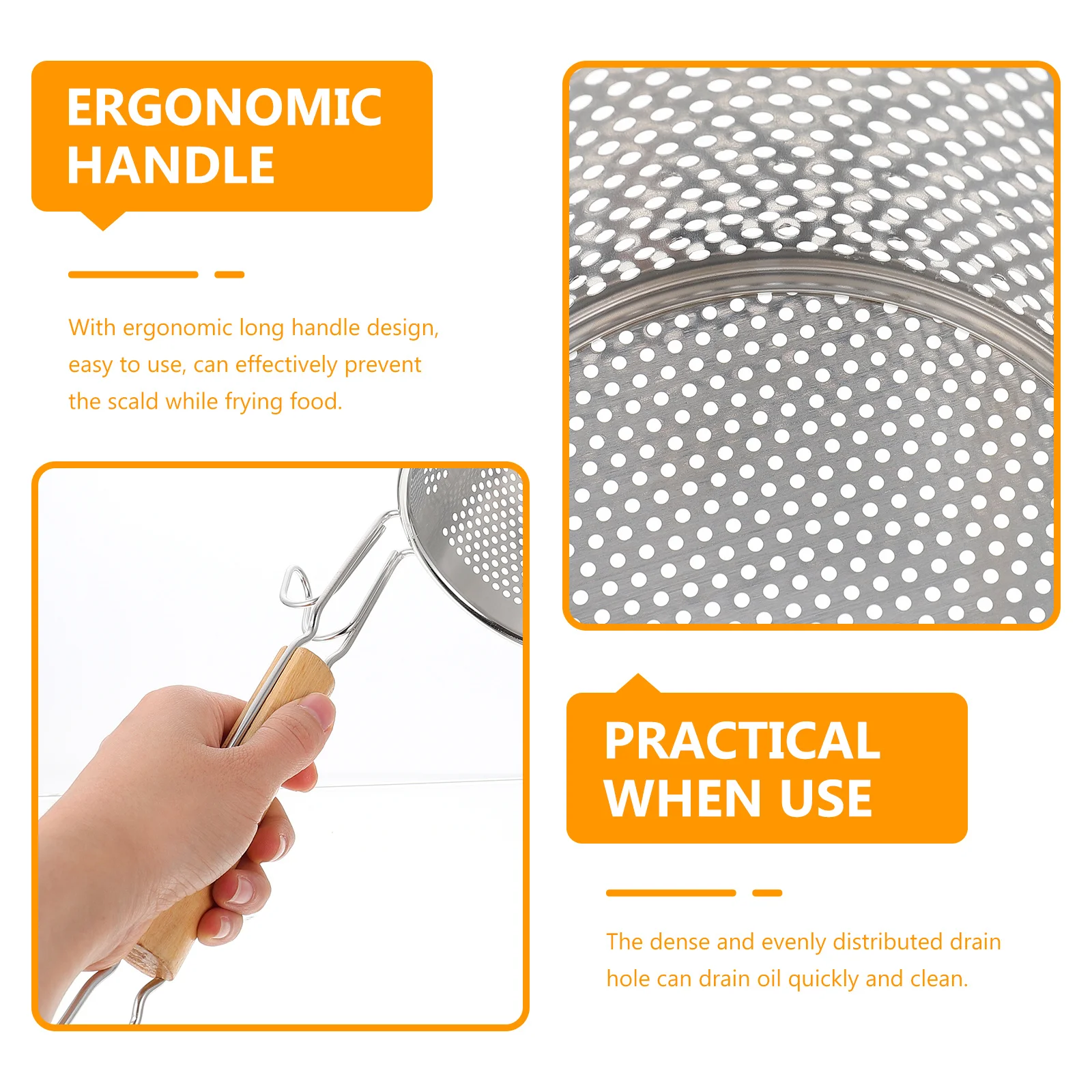 

1pc Noodle Strainer Spoon Stainless Steel Mesh Skimmer Wooden Handle For Fried Food Vegetables Oil Separation Filter Colander