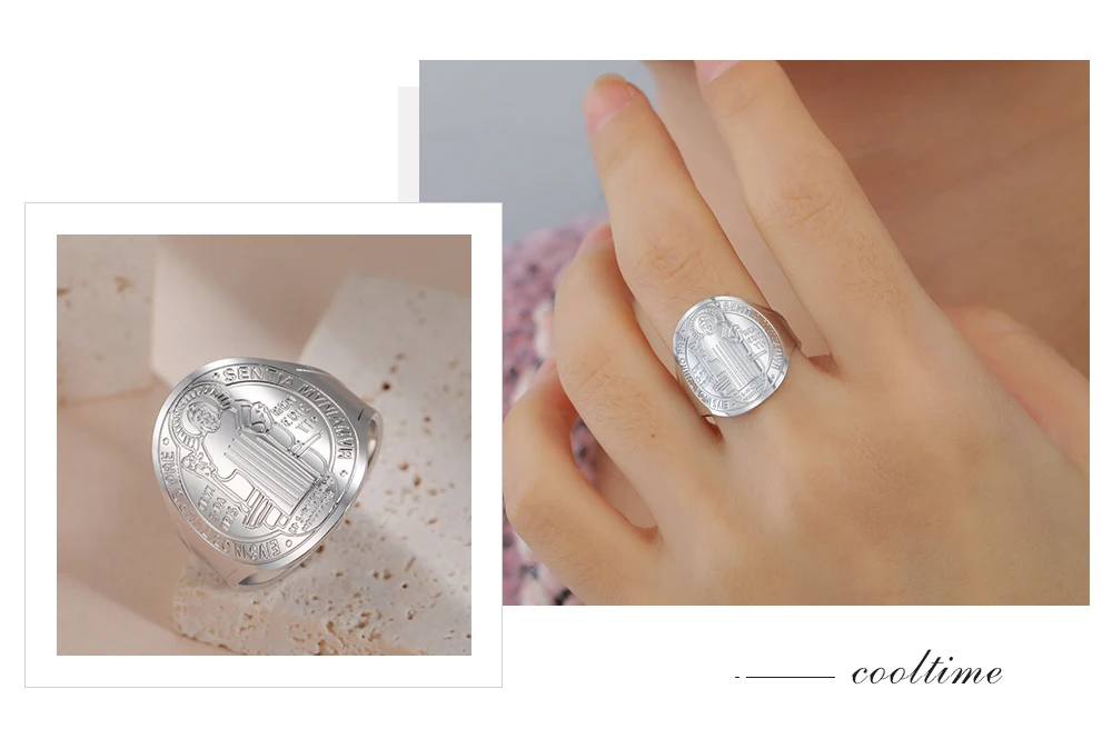 COOLTIME Saint Benedict Medaille Herren Ring Edelstahl Sentia Katholisches Medaillon Fingerring Amulett Schmuck Geschenk – Detail 8