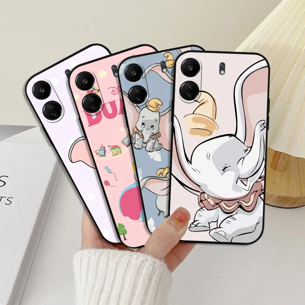 Caso de Telefone Dumbo Disney Para Redmi, Capa Macia, Desenhos Animados Bonitos, Ultra Preto, 13C, 12C, 12, 10C, 10, 9C, 9, 9A, 9T, 8, 8A, a1, A2, K60, K40 pro mais