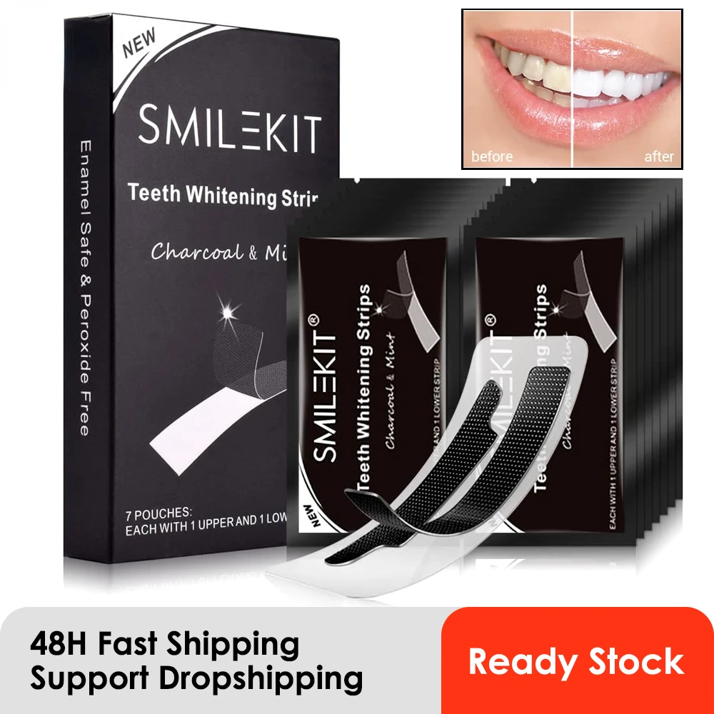 14pcs/box Teeth Whitening Strip Charcoal Teeth Whitening Strips Remove Coffee Tea Stains Tooth Whitening Kit Dental Bleaching