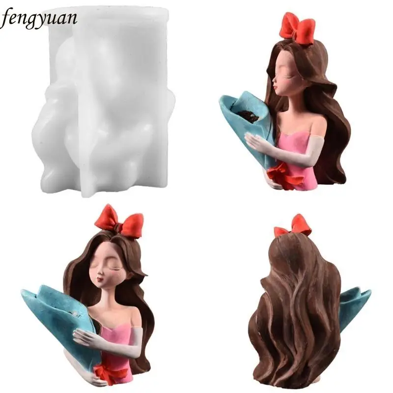 

B2QE Silicone Planter Mold Silicone Pots Moulds Girl Plant Pots Mould