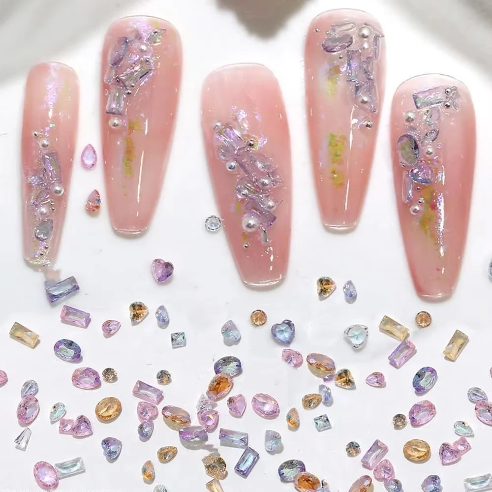 50 pçs brilho 5a mini zircão aurora gelo translúcido cognac mix formas diamantes afiados arte do prego strass decoração manicure charme