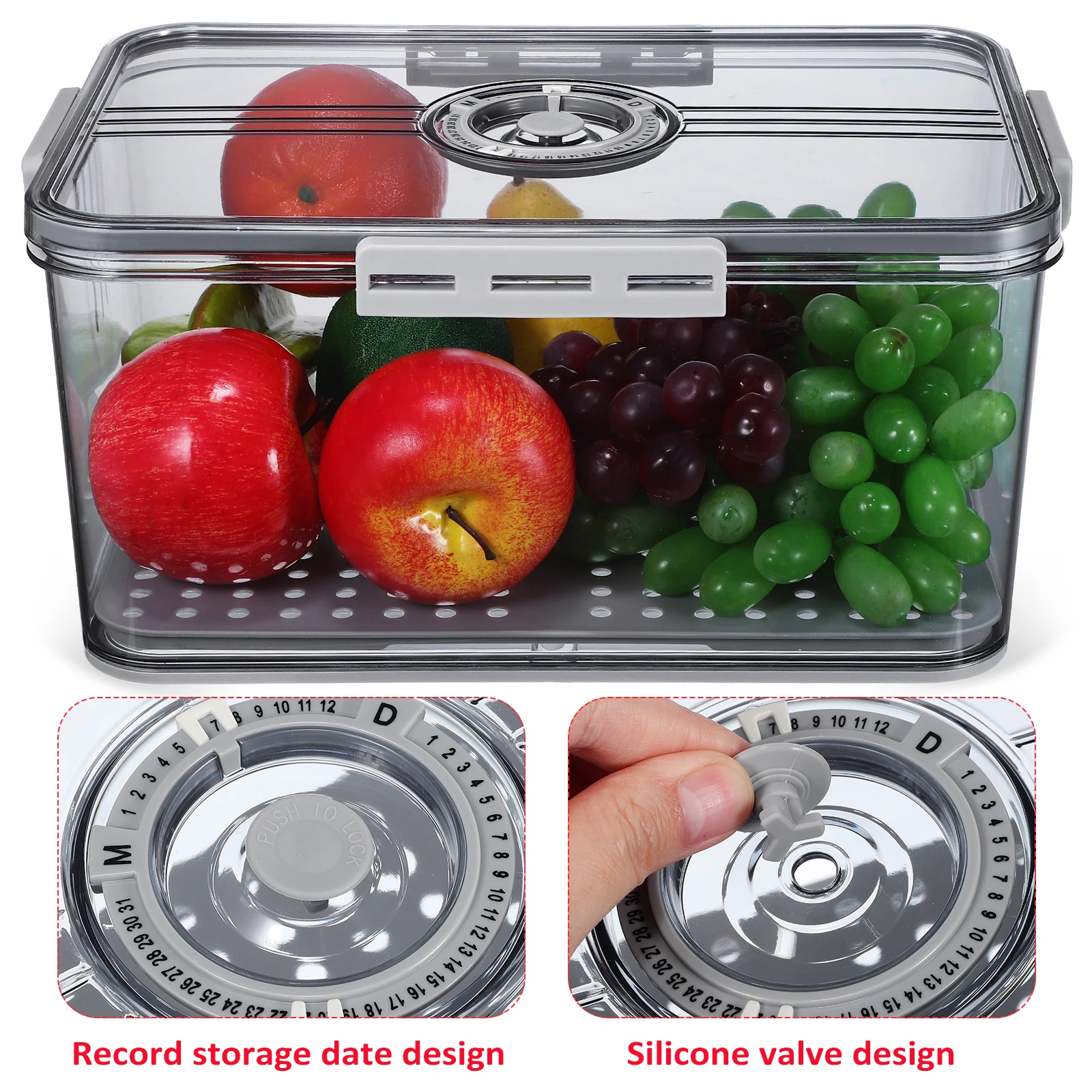 

Food Storage Box Food Fresh Container Transparent Timer Fresh Keeper Organizer for Fruits Vegetables Kitchen Bins
