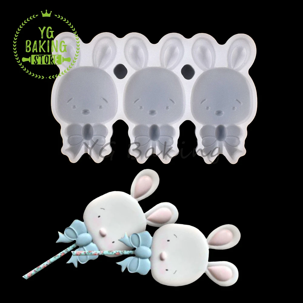 Dorica 3 Styles Easter Bow Bunnies Design Epoxy Resin Silicone Mold Rabbit Lollipop Mould Fondant Cake Decorating Tools Bakeware