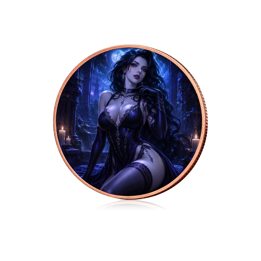 Gothic Moon Vampire Lady 1 oz .999 Copper Coin Pure Copper Vampire Beauty Fantasy Collectible Challenge Medal Souvenir Gift